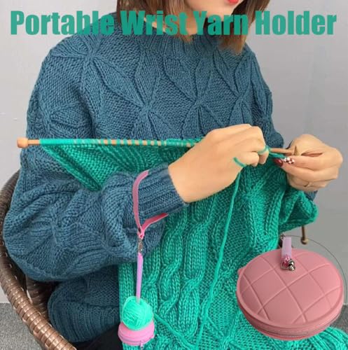Image of Portable Wrist Yarn Holder with Mini Crochet Bag, Rotary Silicone Yarn Holder for Crocheting /Knitting, Yarn Organizer, Gifts for Crocheters(Pink)