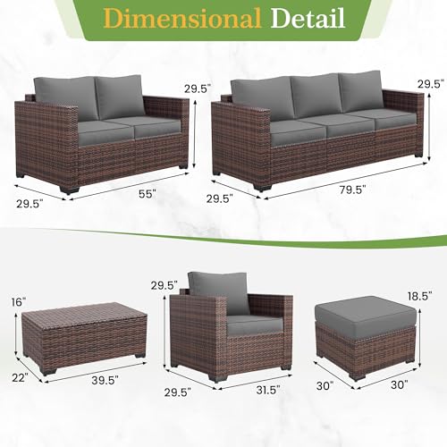 Image of Amopatio Wicker Outdoor Sofa & Patio Couch Set - High Back Waterproof Patio Furniture Single Armrest Chair with Non-Slip Cushions, Outdoor Furniture Cover, Grey