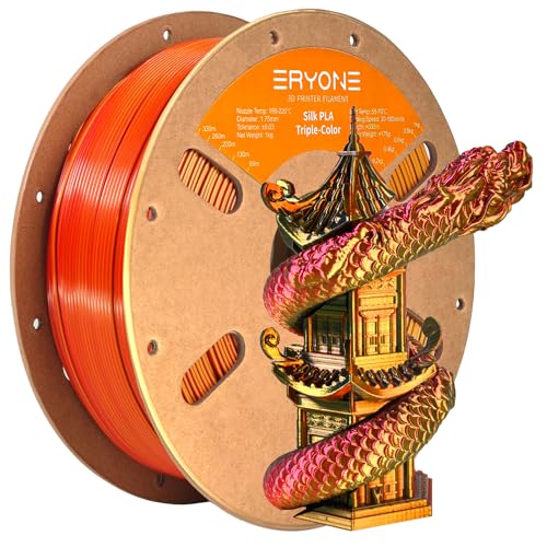 Image of ERYONE Silk Tri Color PLA Filament 3D Printer 1.75mm + /- 0.03mm, Multicolor Filament Tricolor PLA 1KG(2.2lbs) Cardboard Spool, Red Gold Black