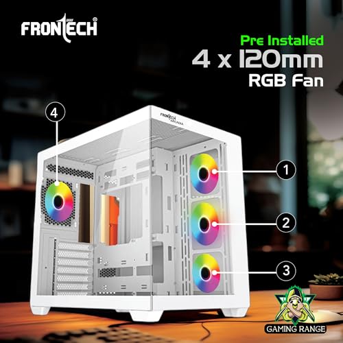 Image of Frontech Arcadia Mid‑Tower Gaming Computer Cabinet - Tempered Glass, Mesh Top, 4 Pre‑Installed RGB Fans, USB 3.0 & 2.0 I /O, ATX /Micro‑ATX /Mini‑ITX Compatible (FT-4381)
