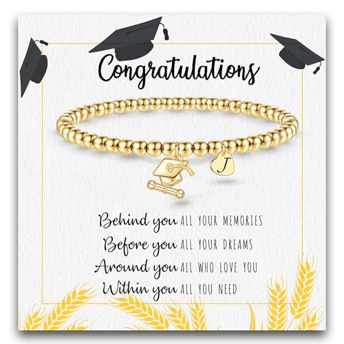 Graduation Gifts for Her 2025, 2025 Graduation Gifts High School College Graduation Gifts for Teen Girls 5th 8th Grade Masters Degree Grads Initial Bracelets for Women Letter A-Z Charm Bracelet Daughter Niece Granddaughter Girlfriend Jewelry