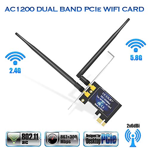 WiFi PCIe Card Ac 1200Mbps Wireless Dual Band PCI Express Adapter 802.11ac Network Card with 2×6dBi High Gain Antennas for Desktop PC Gaming, Support Windows 7/8.1/10 - Thumbnail 2