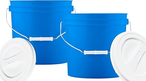 House Naturals Contenedor de cubo azul de 2 galones de grado alimenticio, sin BPA, fabricado en Estados Unidos, con tapa de rosca blanca (paquete de