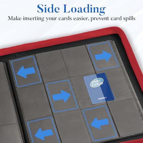Image of Premium Zip Card Binder 12 Pocket, Fabmaker 912 Pockets Trading Card Binder, PU Zipper Card Collection Album, Sturdy Side-Loading Card Book Holder for Game & Sports Cards, Red