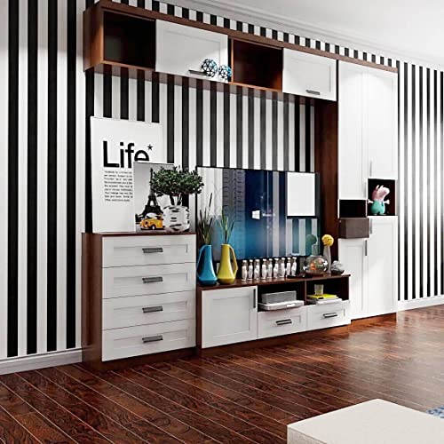 Qianglive 17.7”X400” Black And White Striped Wallpaper Self-Adhesive Wallpaper Modern Diy Wallpaper For Bedroom Livingroom Cabinets Decor Vinyl Roll #TOP3
