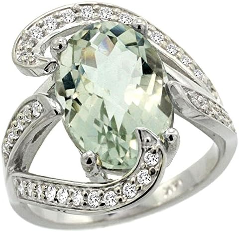 14k White Gold Natural Green Amethyst Ring Oval 14x10mm Diamond A...