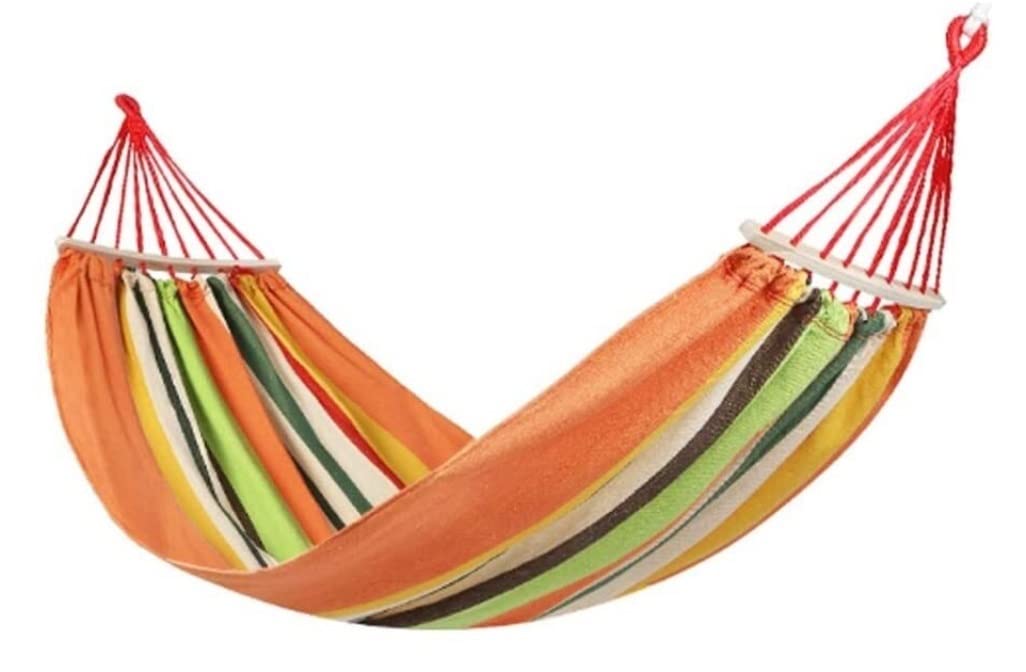 Hamak Ultralekki, Hammock Wnętrze Domu Hamak Przenośny Odkryty Camping Travel Krzesło Tęczowe Paski Drewniany Kij Huśtawka Ogrodowy na Kemping, na Zewnątrz(Black)