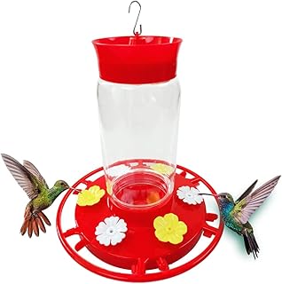 Hummingbird Feeder 24 oz, Plastic Hummingbird Feeders for Outdoors, Hummingbird Feeders for Outdoors Hanging with Built-in Ant Moat, 6 Feeding Ports, Wide Mouth for Easy Filling