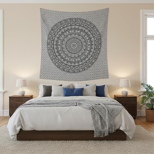 Image of Craft Trade 54x84 Inches Black and White Cotton Mandala Ombre Wall Hanging Tapestry