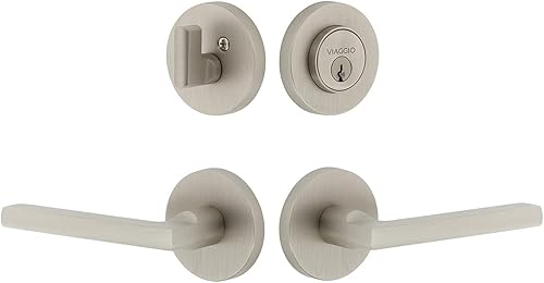 Viaggio 630221 Backset: Palanca Milano de roseta Circolo de níquel satinado de 2-3/4" y cerrojo a juego