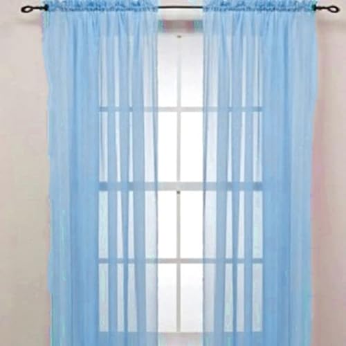 Quoravel Glass Yarn Sheer Valance Curtain, Pure Colour Voile Window Scarf, Bedroom Wedding Decorative Short Drape Peacock Blue 100cm x 200cm(On Rod)