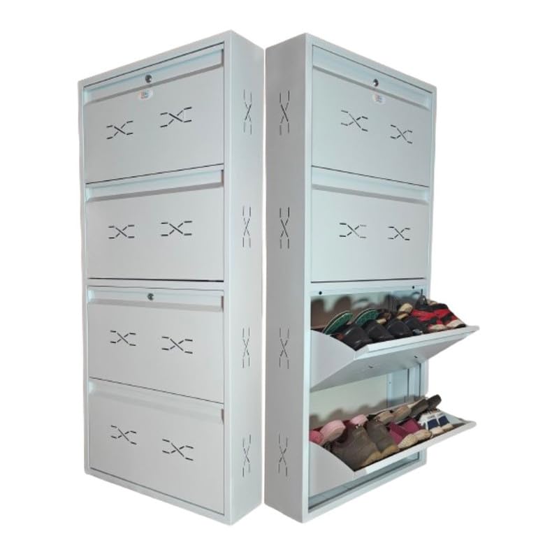 Image of I Double Decker Metal Shoe Rack I Double Lock I Wall Mounted I 4 Shelve (Ivory Colour) I Coad LC 2DDL-04 IV I Height 58 Inches, Width 26 Inches, Depth 7.5 InchesI 3 Years Warranty.