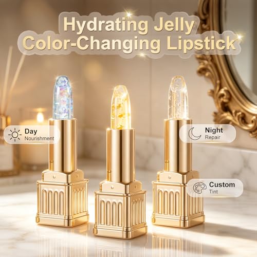 Image of 2Pcs PH Color Changing Lipstick, Clear to Tinted Lip Balm, Long Lasting Hydrating Lip Gloss, Non-Sticky, pH Adaptive Lip Makeup for All Skin Tones (Blue)