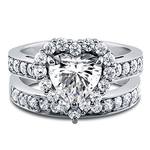 BERRICLE Sterling Silver Halo Heart Promise Engagement Rings for Women, Cubic Zirconia CZ Ring, 1-3 Piece Set2