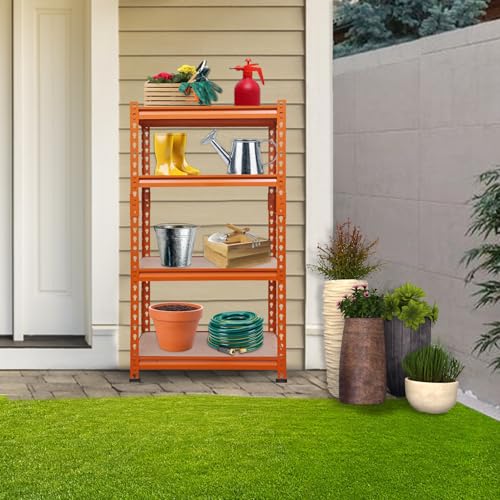 Image of BonKaso Adjustable Set of 4-Shelf Metal Storage Shelving Unit, Steel Bootless Rivet Utility Display Rack Garage Shelves, 43 Inches Height(43 X 24 X 12 Inc) Orange