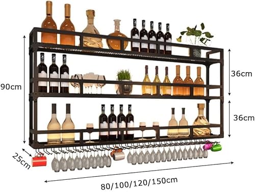 Miniatura 5 de Estante LED montado en la pared para copas de vino, estantes de bar, estantes flotantes de metal, copa colgante al revés para botellas de licor,