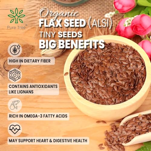 Image of Pure Tree Certified Organic Alsi Seeds | 5 Kg / 5000 g | Flax Seeds | Aviselu Seeds Linseed | Plant Based Omega 3 | For Salads, Smoothies Healthy Snacks, Granola