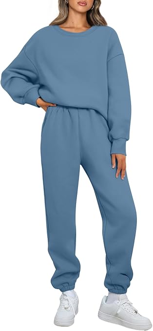 AUTOMET Womens 2 Piece Outfits Sweatsuit Oversized Sweatshirt Lounge Sets Baggy Sweatpants Fall Fashion with Pockets