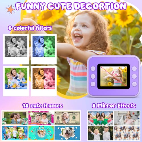 Image of Kids Camera Instant Print, Christmas Birthday Gifts for Girls and Boys | 1080P HD Video Digital Kids Camera with 32G Card, Toddler Camera for 3-12 Years Old, Purple