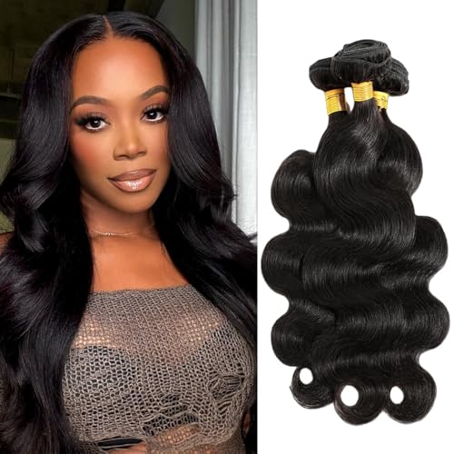 Tabobuii Tissage Naturel Cheveux Humain Ondulés 10 12 14 Pouces 100% Cheveux Brésilien Vierges Non Traités Hair Extensions for Women Body Wave Human Hair Bundles Noir...