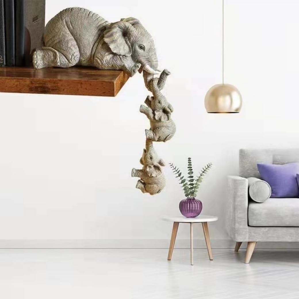 Lienzhe Gifts for Mom-Elephant Decor Figurines,Elephant Sitter Mothers Hanging Babies Statue Hanging Off The Edge Collections Figurines for Mother