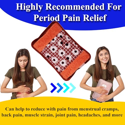 Image of Electric hot water bag |electric hot water bag for periods pain relief | Hot gel bag electric | Electric hot pack for back pain | Reusable electric heating pad | Electric heating pad for men and women (Brown with flower)