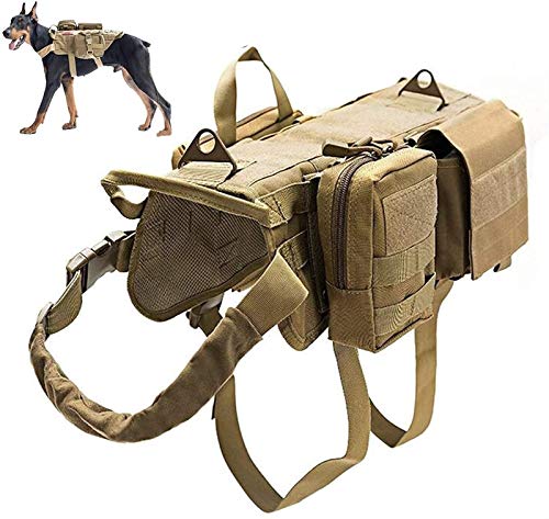 タクティカルミリタリードッグハーネス、軍用犬サービスベスト、ケトル付きセット 小物入れ、ポケット付き 通勤用サイズ 犬用ハーネス ミリタリー タクティカル ドッグハーネス耐久性トレーニング 中型犬 大型犬用ナイロンドッグハーネス 屋外ウォーキング ペットベ