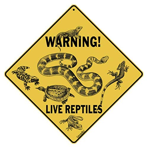 BCTS Warning Live Reptiles Sign Snake Lizard Turtle Funny Metal Sign Crossing Traffic Novelty Square Sign 12x12 inch
