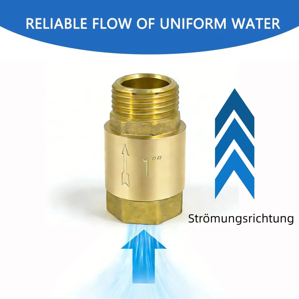 Messing Rückschlagventil 1 Zoll - 1" IG nach 1" AG, DN25 Rückflussverhinderer, Rostfrei Wasserdicht für Wasserleitung, Warmwasserbereiter, Geschirrspüler