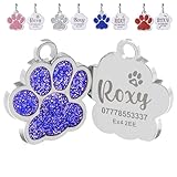Personalized Dog & Cat Tags - Custom Dog ID Tags with Paw Print Design (Blue, Glitter Bling Finish)