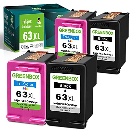 GREENBOX Remanufactured Ink Cartridge 63 Replacement for HP 63 63XL for HP OfficeJet 3830 5255 5258 Envy 4520 4512 4513 4516 DeskJet 1112 1110 3630 3632 3634 2130 2132 Printer (2 Black 2 Tri-Color)