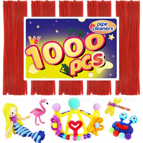 Image of Pipe Cleaners, Pipe Cleaners Craft, Arts and Crafts, Crafts, Craft Supplies, Art Supplies (1000 Red Pipe Cleaners)