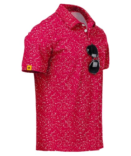 ZITY Mens Golf Polo Shirts Short Sleeve UPF 50+ Performance Moisture Wicking Print Pattern Casual Collared Golf Shirt for Men Red Large