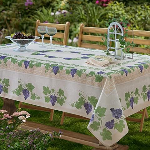 Home Bargains Plus Provence Bordeaux Wine Grapevine Bordered Print Country French Fabric Tablecloth, Indoor Outdoor, Stain and Water Resistant, 52” x 52” Square Cover