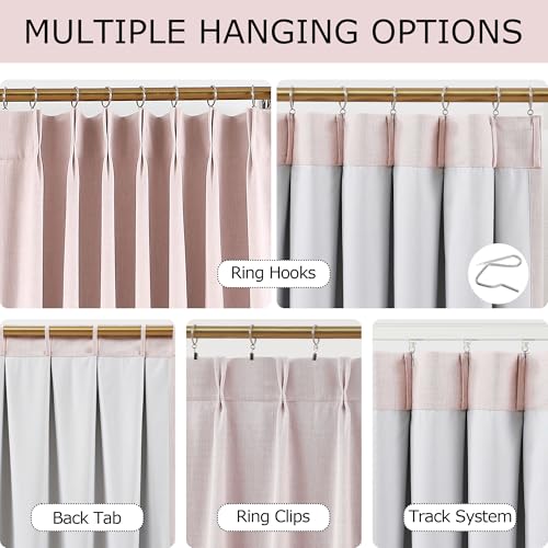 Image of Vision Home Soft Pink Pinch Pleated Full Blackout Curtains Linen Blended Room Darkening Curtain Panels 90 inch for Living Room Bedroom Thermal Insulated Pinch Pleat Drapes with Hooks 40 inch Wx90 Lx2