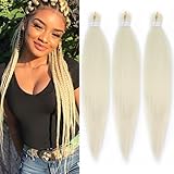 ADIASAI Braiding Hair Pre Stretched 24 Inch 3 Packs, Blonde Pre stretched Braiding Hair for Professional Braiding Hair Extensions, Hot Water Setting Yaki Texture Synthetic Hair(613#)