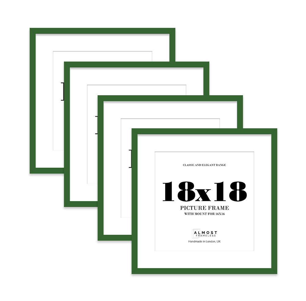 18x18 Green Picture Frame with Mount for 16x16 Photos, Prints - Modern Square Wall Frame, Set of 4