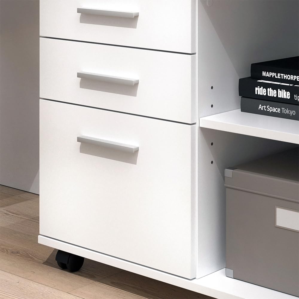 Vicco Piedistalli mobili Delf, Bianco, 40 x 80 cm con 3 cassetti, utilizzabile in modo flessibile con ruote per un facile cambio di posizione