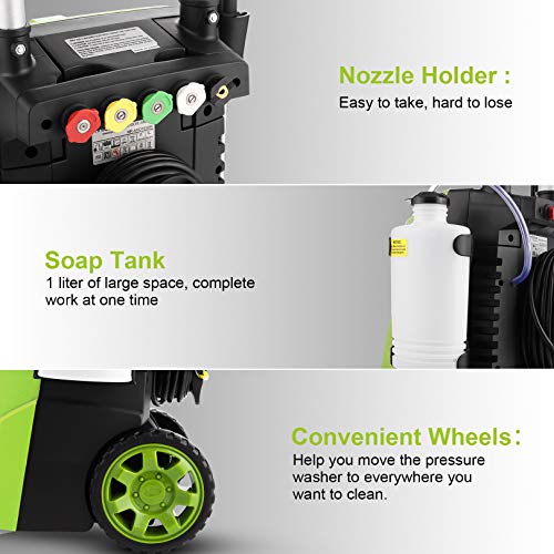 3800PSI Electric Pressure Washer,3.0GPM Electric Power Washer 2000W High Pressure Washer with Hose Reel for Cleaning Cars Houses Driveways Fences Patios Garden (Green)