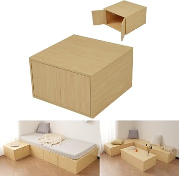 Tatami Storage Bed, Large Capacity, Unit Bed, For Small Lifts, Freely Combined, 19.7 x 19.7 x 11.8 inches 50 x 50 x 30 cm, Single & Double Size, Bed Frame, Storage Bench, Storage Box Wood