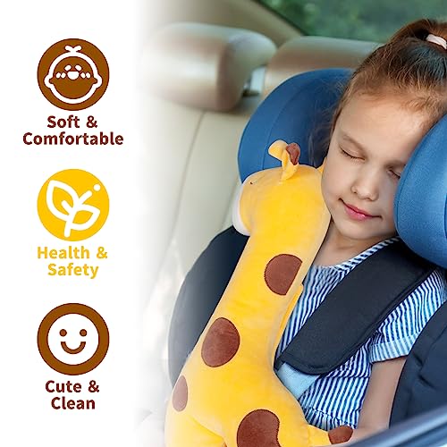 Image of Seat Belt Cover Pillow for Kids, Car Seatbelt Cushion Shoulder Neck Support Protector Pad, Soft Stuffed Plush Travel Vehicle Safety Belts Strap Pillow for Boys and Girls Headrest (Giraffe)