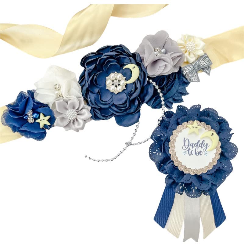 Star and Moon Navy Blue Maternity Sash for Baby shower