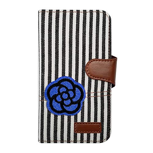 sslink iPhone 17 アイフォン17 対応 ケース 手帳型 カメリア(ネイビーグリッターラメ) デコ かわいい おしゃれ ワッペン 刺繍 キラキラ ヒッコリー(ブラック) ワッペン 刺繍 生地 布 ファブリック カード収納 フリップ カバー ス