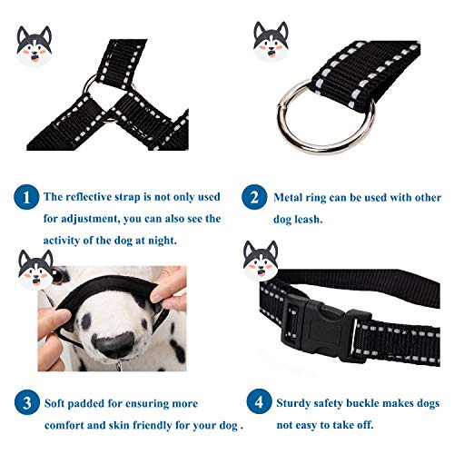 ILEPARK Hundehalfter Mit Reflektierendem Riemen, Halfterhalsband Für Hunde, Verstellbar Und Einfach Zu Kontrollieren. (M,Schwarz)