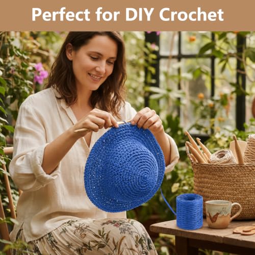 Image of BEVTEE 436 Yards Raffia Yarn for Crochet, Ribbons for Crafts, Blue | Paper Ribbon for Wrapping Christmas Crafts DIY Decoration, Easy to Tie, Perfect for Basket Weaving Supplies