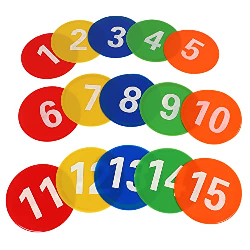 equlup Floor Spot Markers 1 to 15 Carpet Dots Number Sport Dots Numbered Classroom FloorDots with 5 Bright Color for Soccer Training