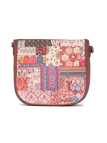 Image of ZOUK Kutch Gamthi Abstract Printed Women's Jute Handcrafted Vegan Leather Multicolor U-shaped Sling Bag