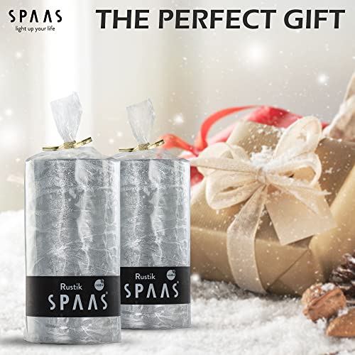 Spaas Rustic Silver Pillar Candles - 2.8" X 5" Silver Decorative Candles - 2 Pack Metallic Pillar Candles ​- Dripless Unscented Rustic Pillar Candles For Home Decoration, Party, Wedding, And Holiday #TOP1