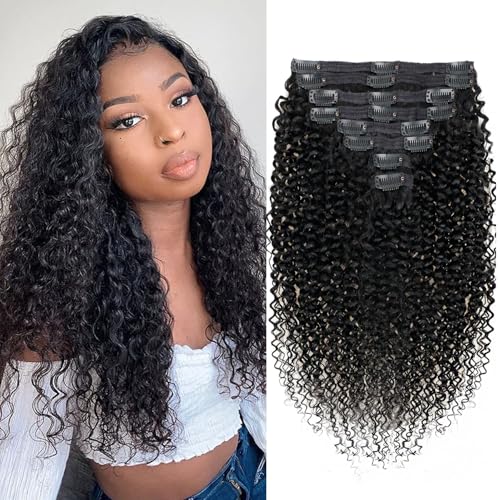 3C 4A Kinky Curly Clip in Hair Extensions Human Hair for Black Women - 8Pcs 18Clips Double Weft Brazilian Remy Human...
