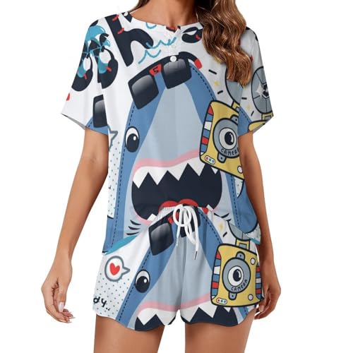 Pyjama requin femme vêtements de nuit court ensemble sleepwear d'été